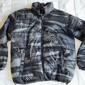Y2K FOX Racing All Over Print Graffiti Snowboarding Zip Up Puffer Jacket Size XL